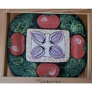 1996 TableArts Hand-Painted Plate Wooden Frame Debra Cherniawsky Vegetables